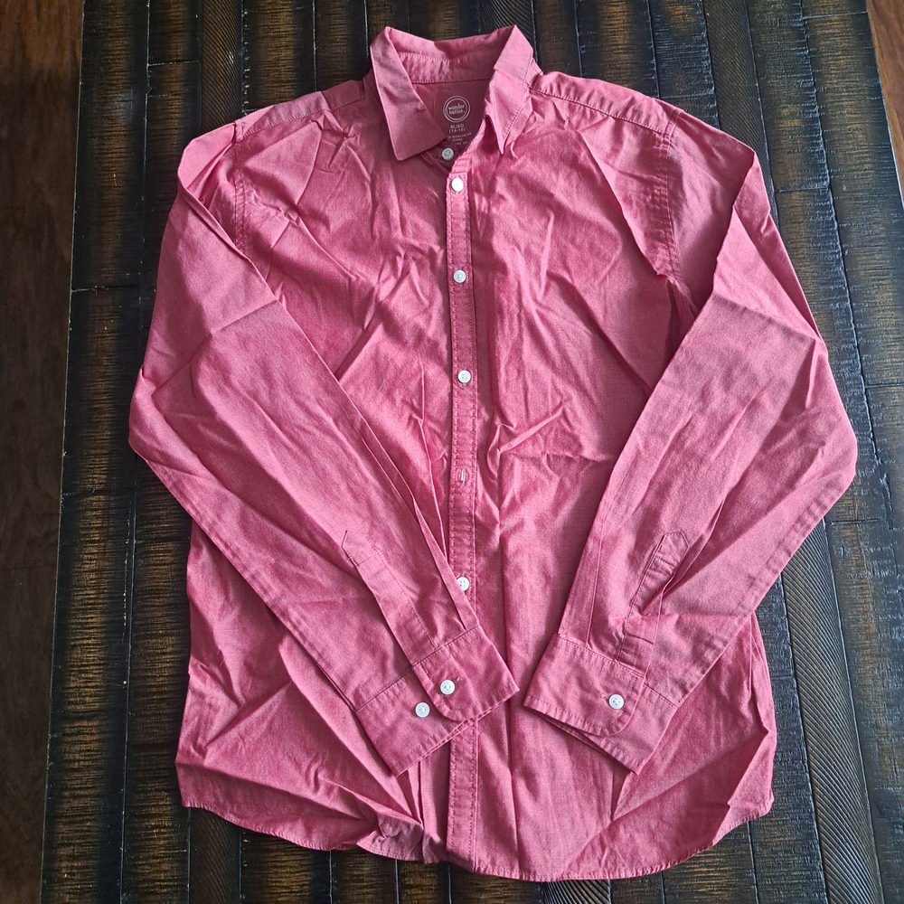 Wonder Nation Men's Casual Red Button-Down Shirt